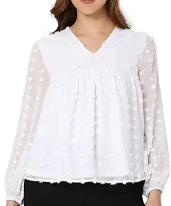 VERO MODA Textured Polyester V Neck Women's Top